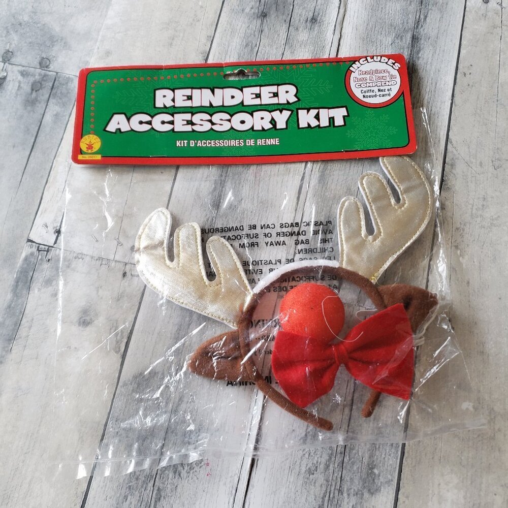 Reindeer Accessory Kit Antler Headband, Nose & Bow tie
